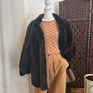 Vintage Women's Chocolate Brown Faux Fur Coat Bohemian Quiet Luxury Vibe
